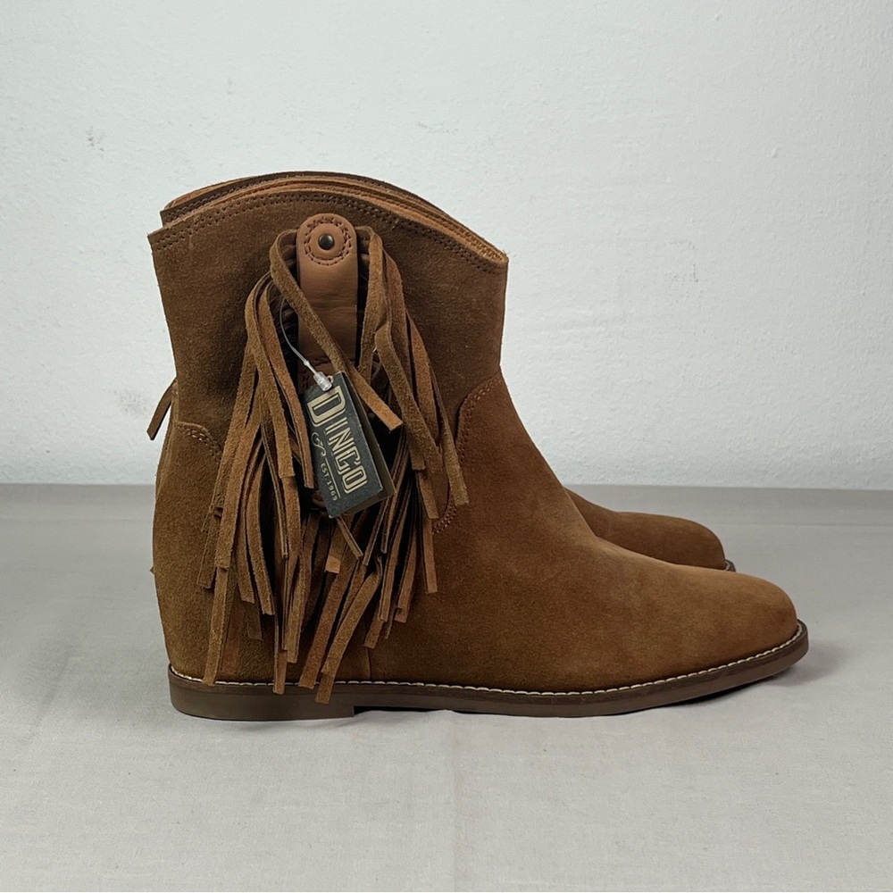Dingo Western Boots Womens Tassles Fringe Snip Ankle DI878 Kayce Camel Suede 8